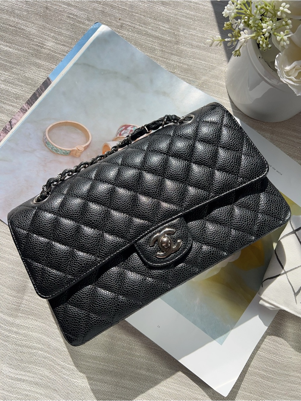 CHANEL Caviar Quilted Medium Double Flap Black Silver